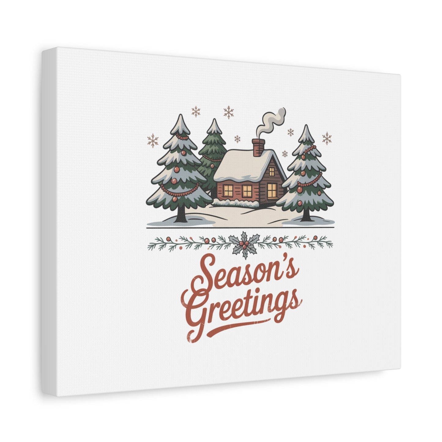 Vintage Christmas Postcard Seasons Greetings Canvas | Retro Holiday Card Design