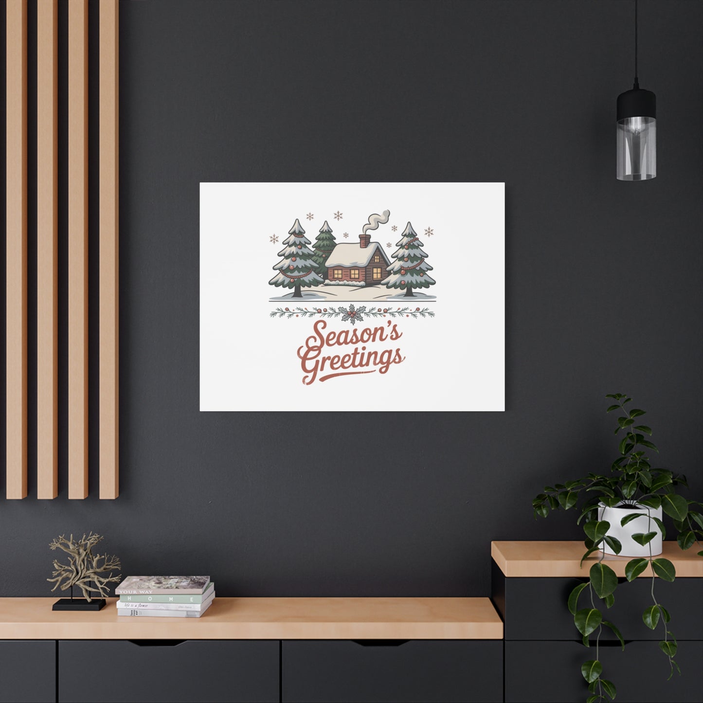 Vintage Christmas Postcard Seasons Greetings Canvas | Retro Holiday Card Design