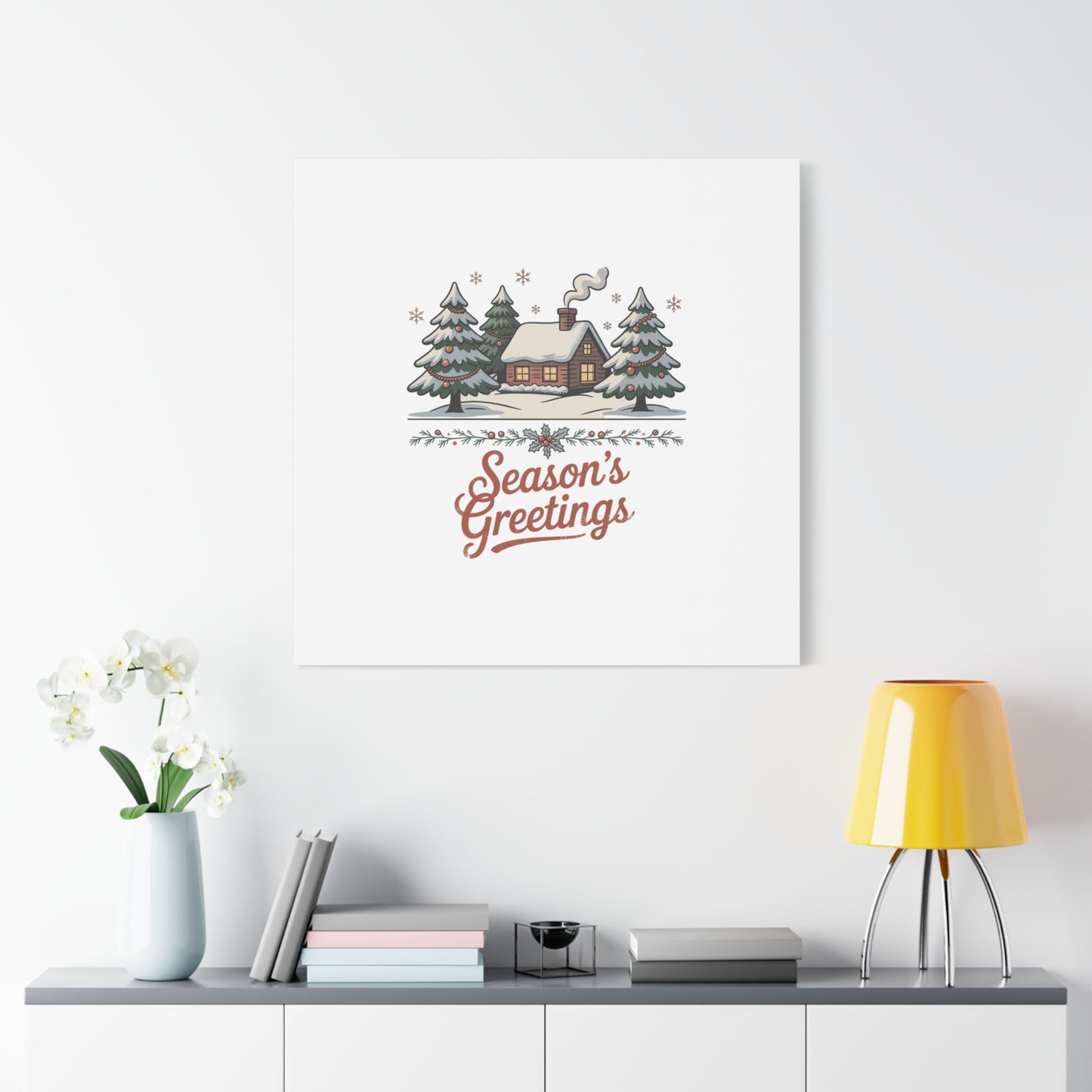 Vintage Christmas Postcard Seasons Greetings Canvas | Retro Holiday Card Design