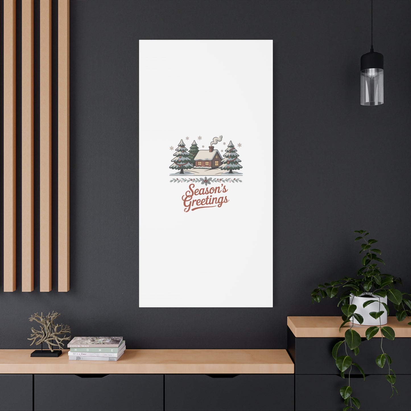 Vintage Christmas Postcard Seasons Greetings Canvas | Retro Holiday Card Design