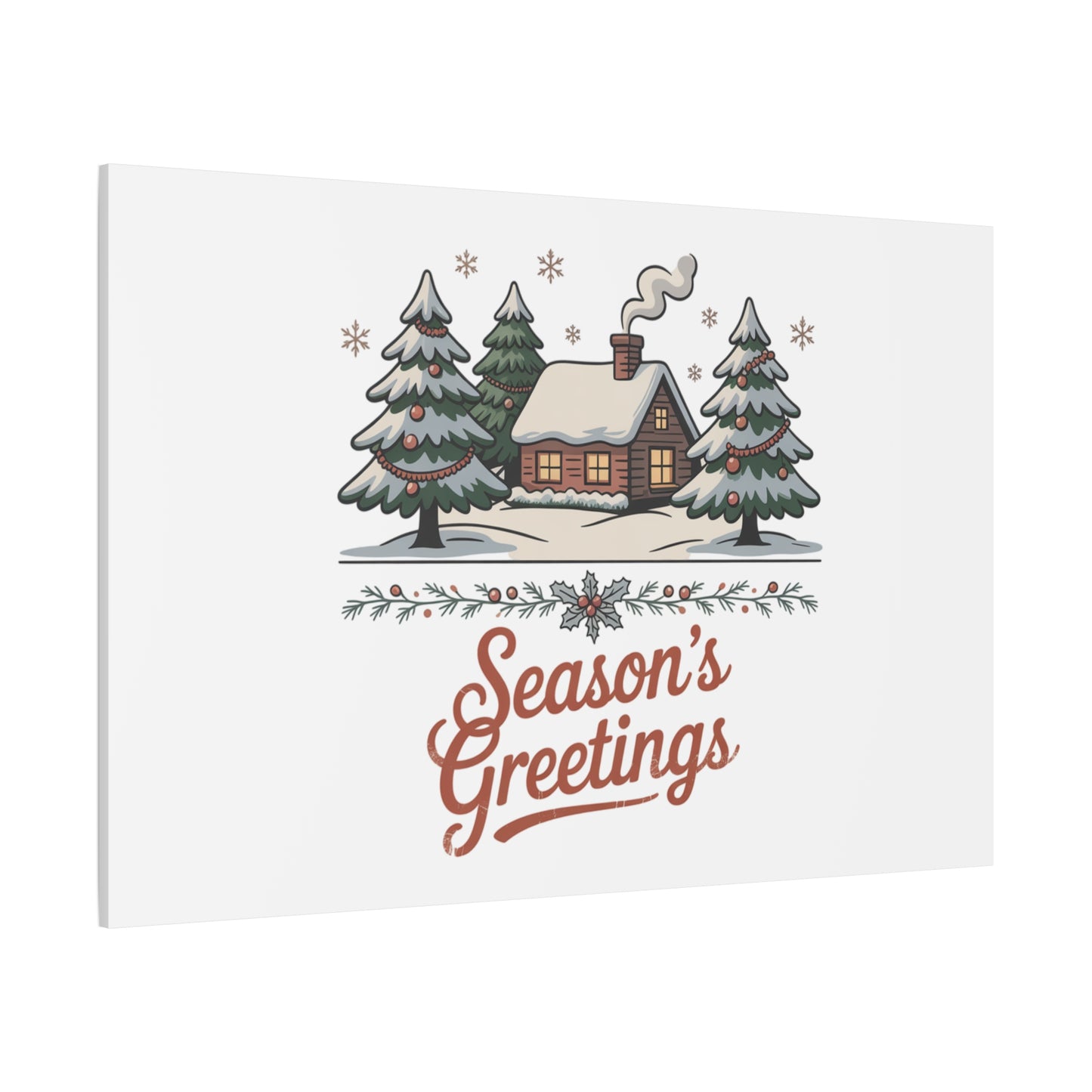Vintage Christmas Postcard Seasons Greetings Canvas | Retro Holiday Card Design