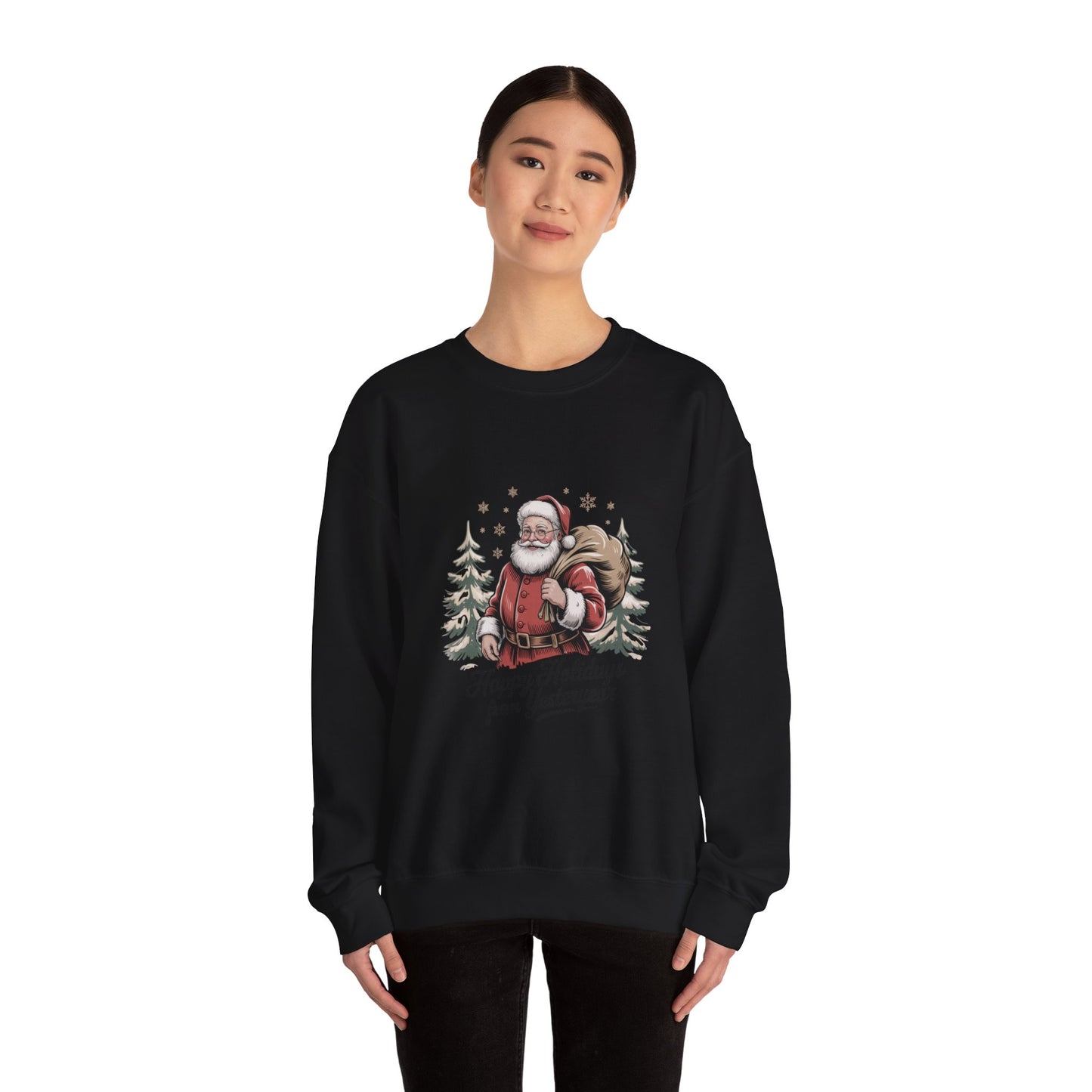 Vintage Christmas Postcard Santa Sweatshirt | retro holiday card design
