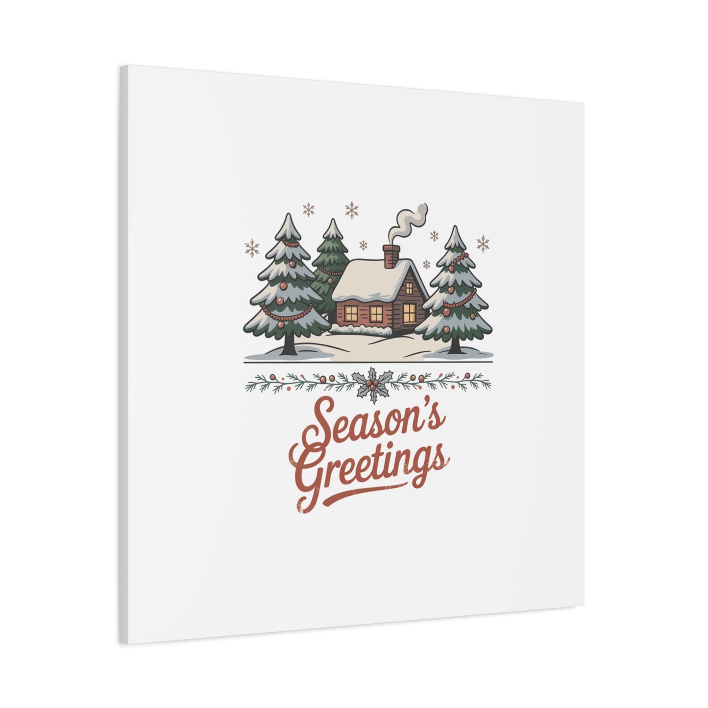 Vintage Christmas Postcard Seasons Greetings Canvas | Retro Holiday Card Design
