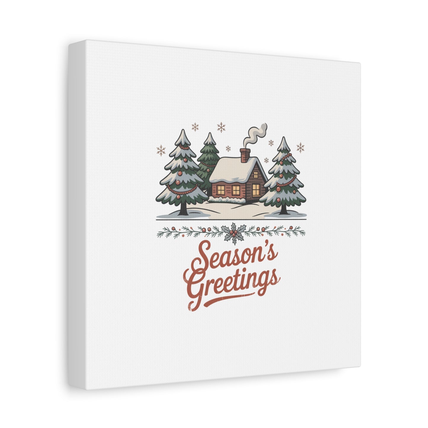 Vintage Christmas Postcard Seasons Greetings Canvas | Retro Holiday Card Design