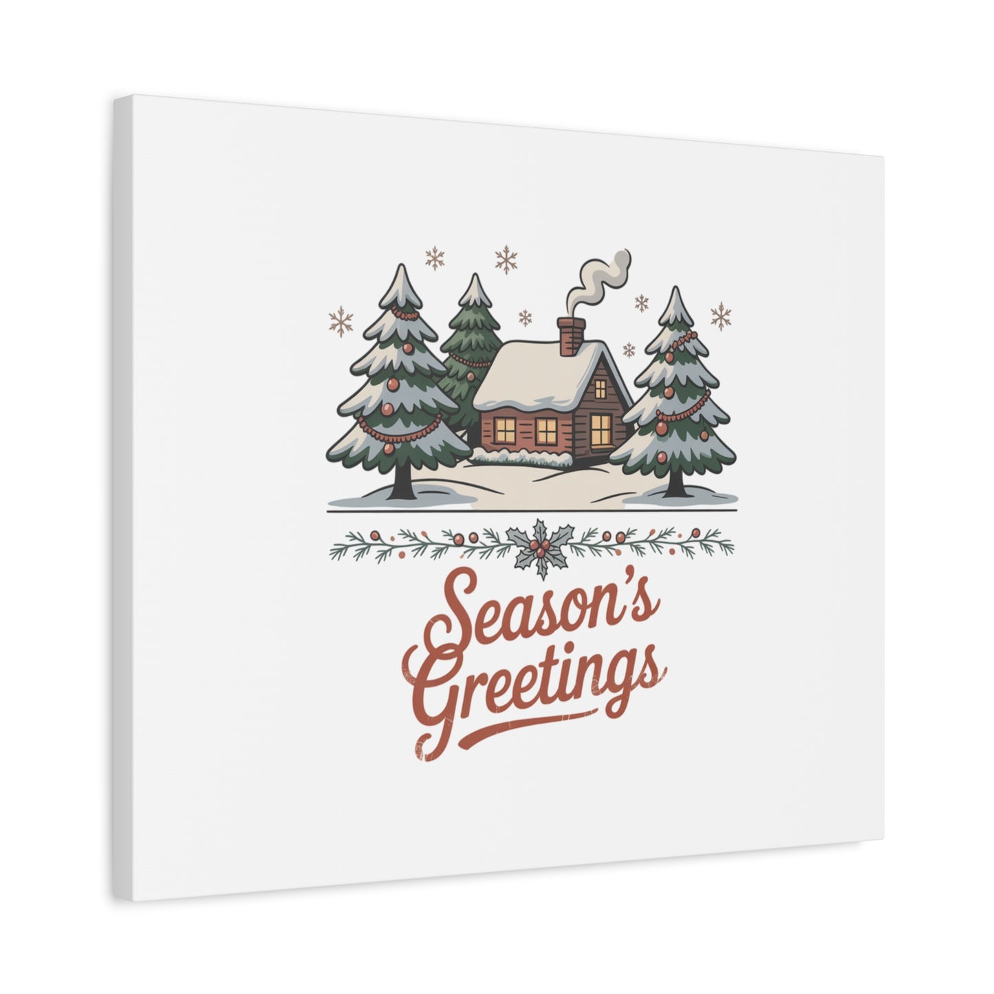 Vintage Christmas Postcard Seasons Greetings Canvas | Retro Holiday Card Design