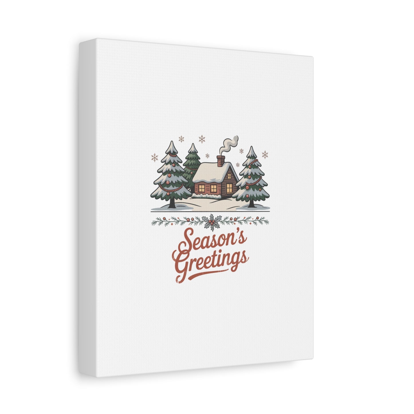 Vintage Christmas Postcard Seasons Greetings Canvas | Retro Holiday Card Design