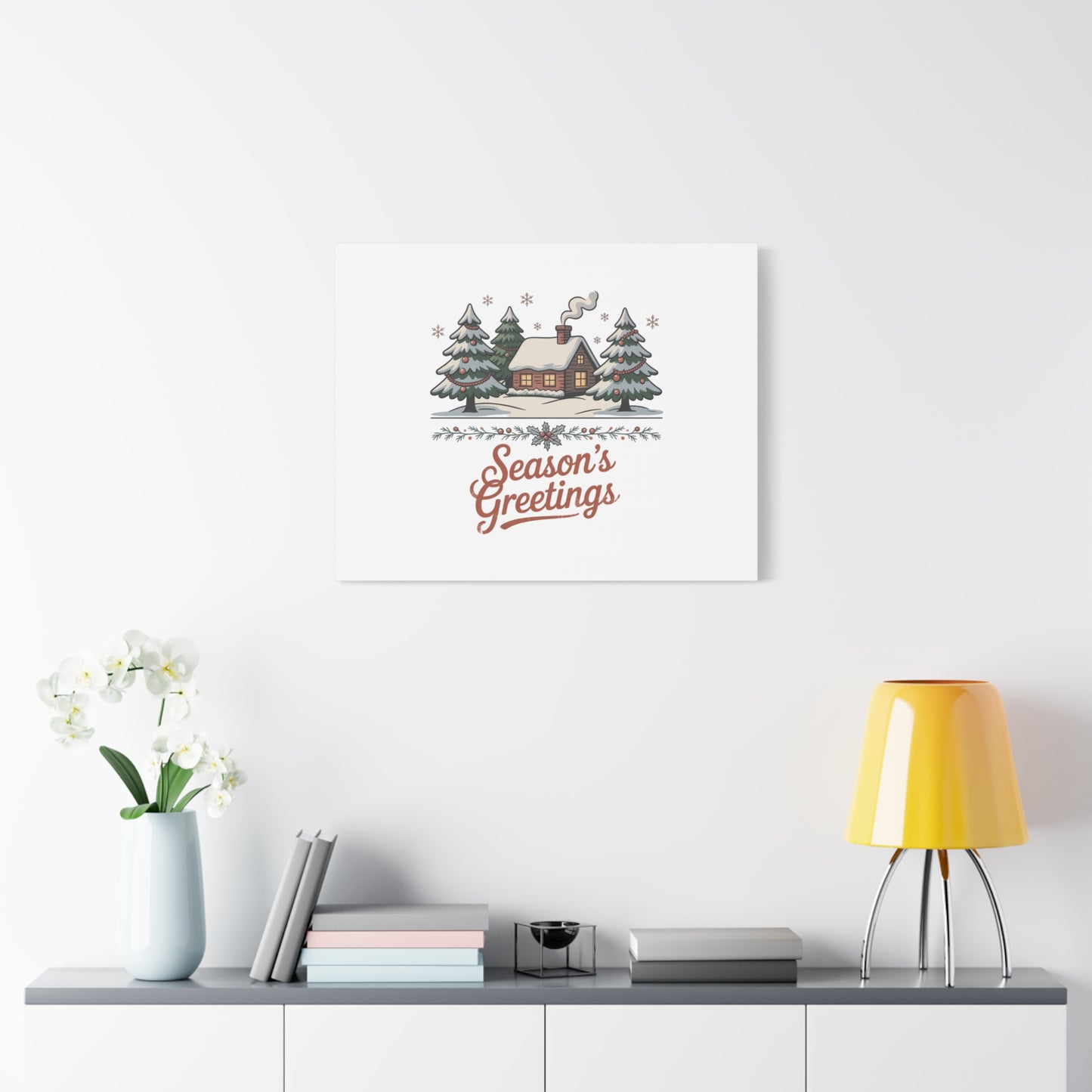 Vintage Christmas Postcard Seasons Greetings Canvas | Retro Holiday Card Design