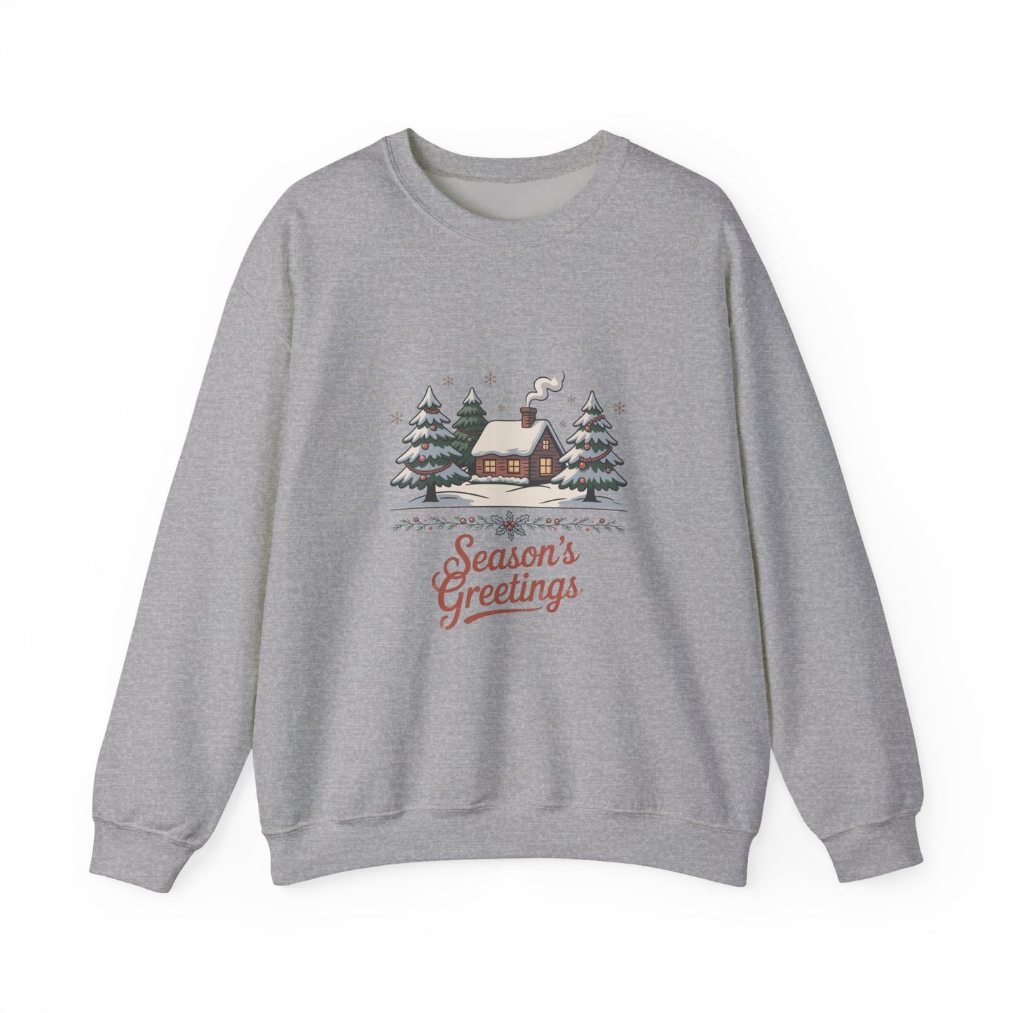 Season's Greetings Cabin Sweatshirt | vintage Christmas postcard, retro holiday card design
