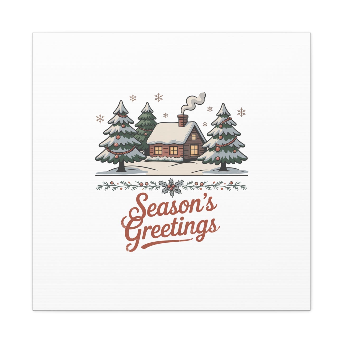 Vintage Christmas Postcard Seasons Greetings Canvas | Retro Holiday Card Design