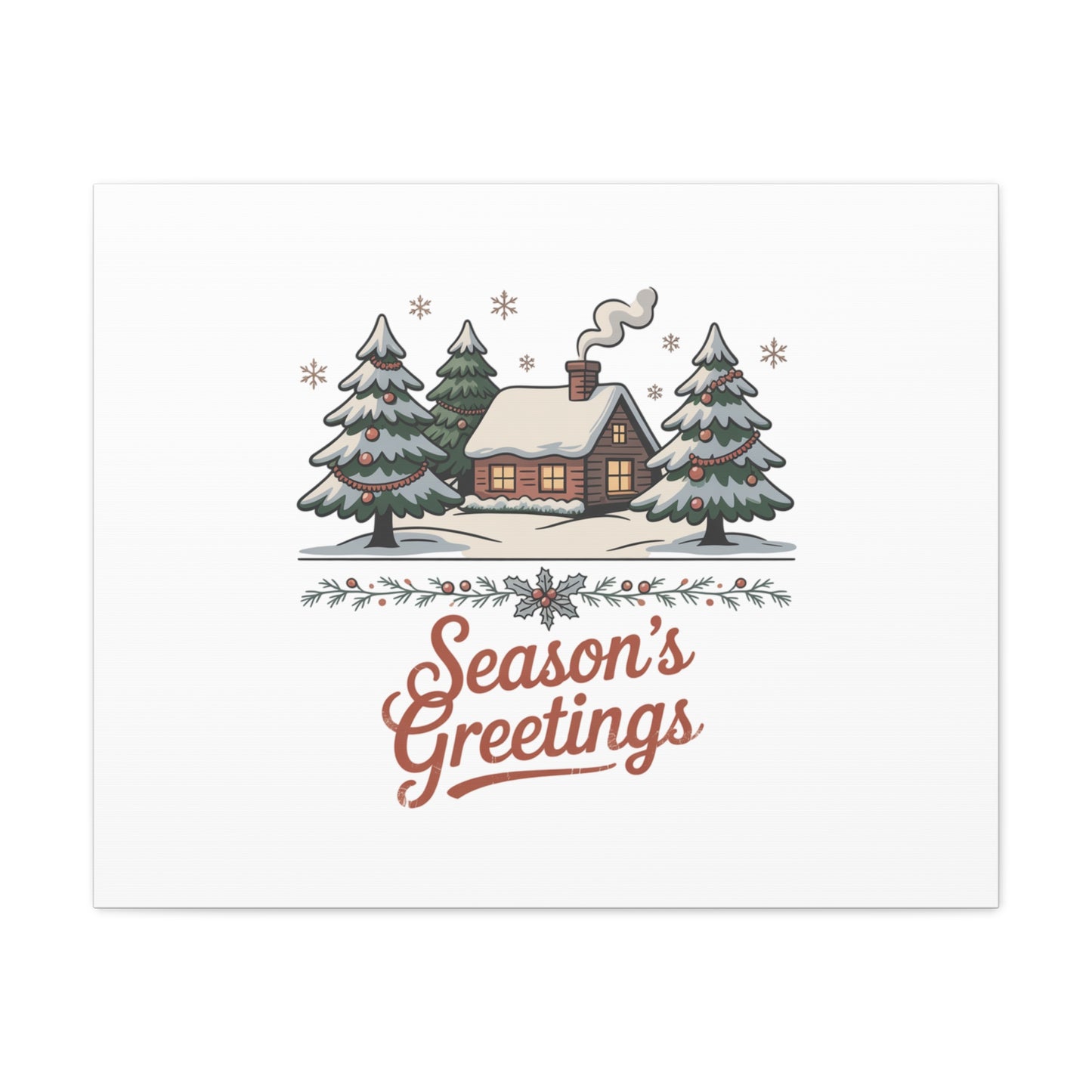Vintage Christmas Postcard Seasons Greetings Canvas | Retro Holiday Card Design