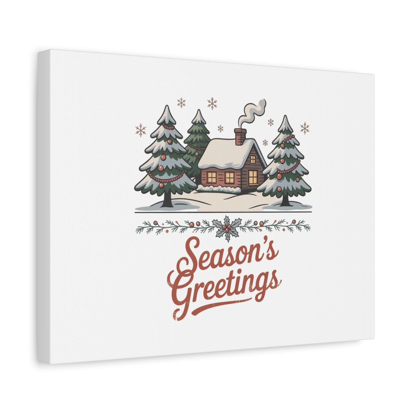 Vintage Christmas Postcard Seasons Greetings Canvas | Retro Holiday Card Design