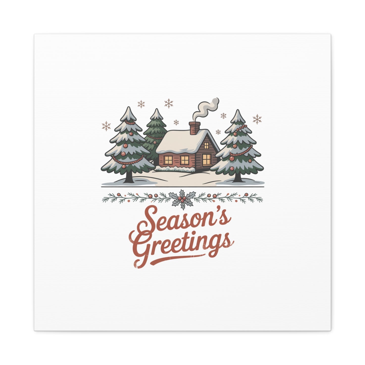 Vintage Christmas Postcard Seasons Greetings Canvas | Retro Holiday Card Design