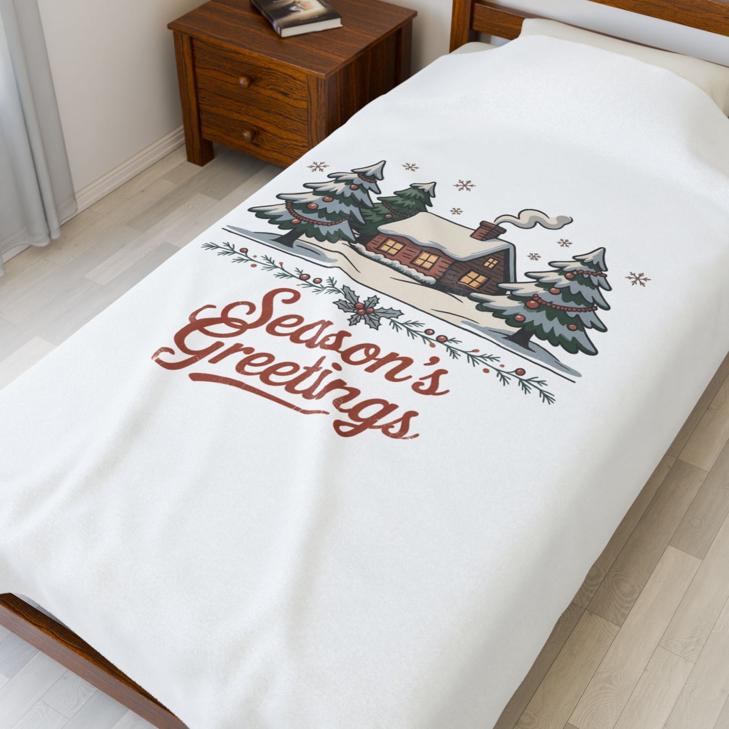 Season's Greetings vintage Christmas postcard Blanket | retro holiday card design