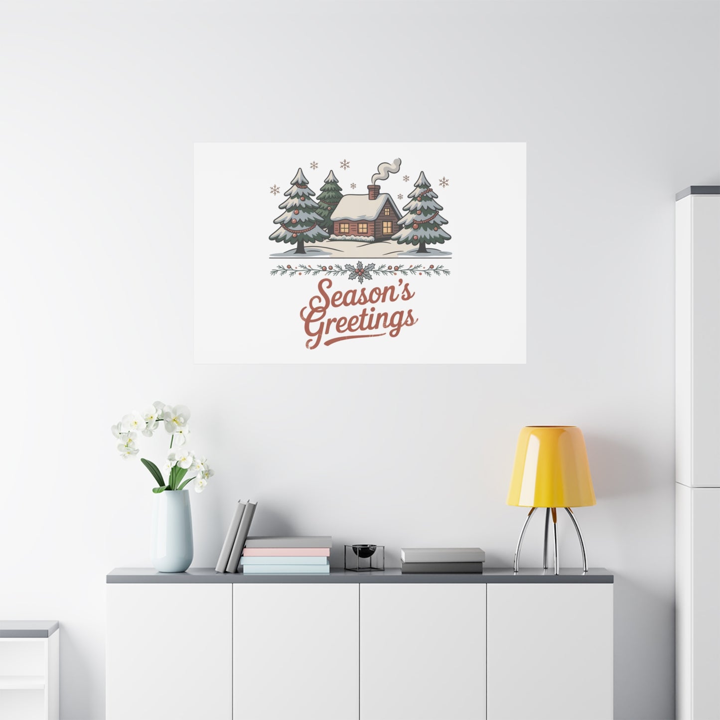 Vintage Christmas Postcard Seasons Greetings Canvas | Retro Holiday Card Design