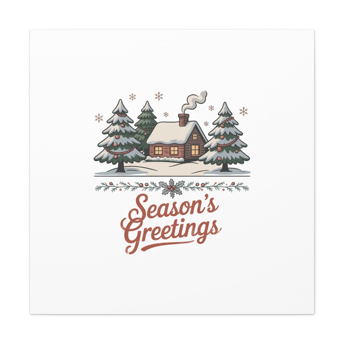 Vintage Christmas Postcard Seasons Greetings Canvas | Retro Holiday Card Design