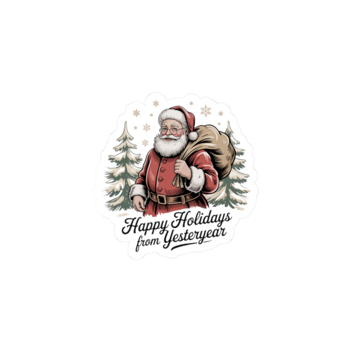 Vintage Christmas Postcard Santa Sticker | Retro Holiday Card Design