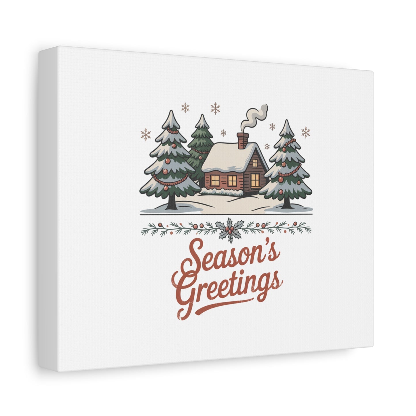Vintage Christmas Postcard Seasons Greetings Canvas | Retro Holiday Card Design