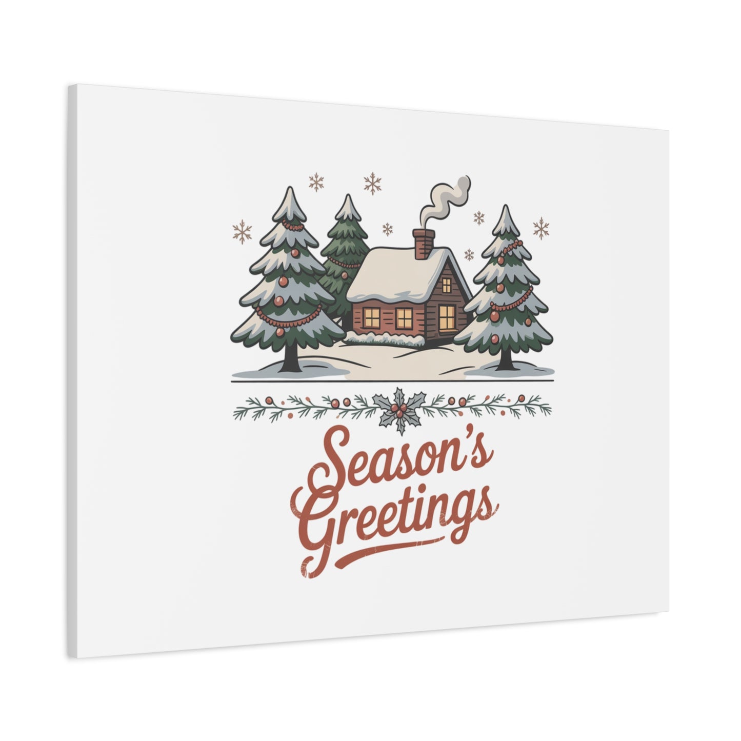 Vintage Christmas Postcard Seasons Greetings Canvas | Retro Holiday Card Design