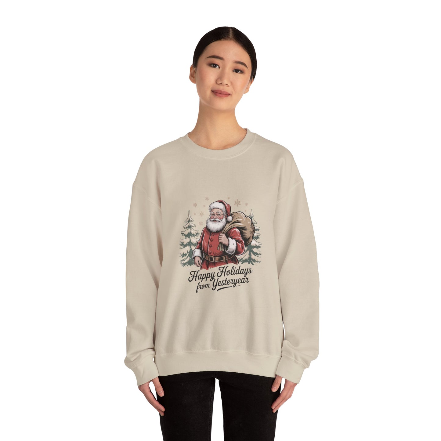 Vintage Christmas Postcard Santa Sweatshirt | retro holiday card design