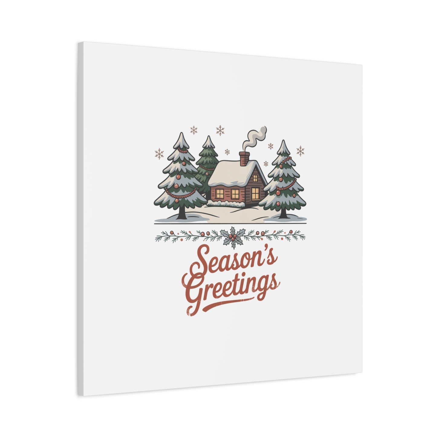 Vintage Christmas Postcard Seasons Greetings Canvas | Retro Holiday Card Design