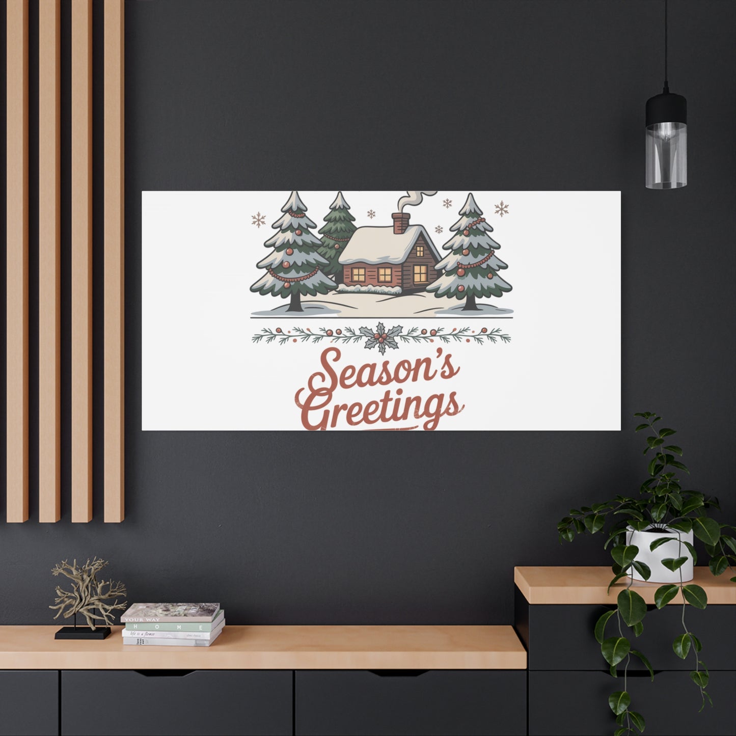 Vintage Christmas Postcard Seasons Greetings Canvas | Retro Holiday Card Design